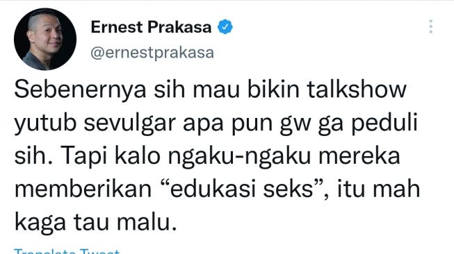 unggahan Ernest Prakasa (Twitter/@ernestprakasa)