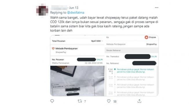 Online shop teror dan salah gunakan data pembeli diduga akibat tak terima diberi bintang satu. (Twitter)