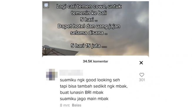 Istri 'jual' suami kepada warganet yang butuh teman liburan demi melunasi utang. (Twitter/@convomf)