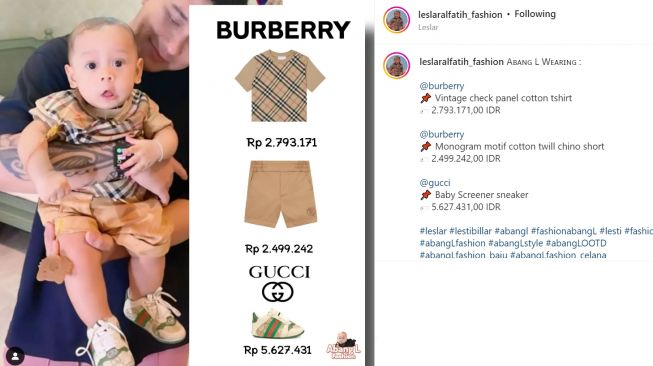 OOTD simpel yang dipakai Baby L dengan harga lebih dari Rp10 juta, serba Gucci dan Burberry (Instagram/leslaralfatih_fashion)