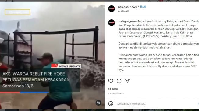 Viral, Aksi Warga Samarinda Rebut Fire Hose Petugas Damkar Saat Memadamkan Api