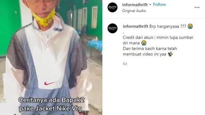 Bapak-bapak pakai jaket vintage ke warung. (instagram/informathrift)