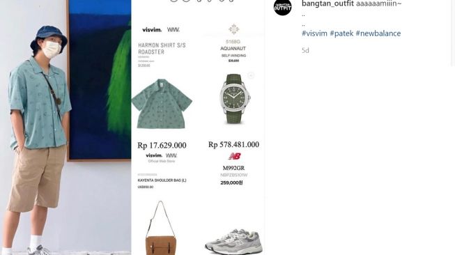Gaya pakaian RM BTS ketika jalan-jalan ke museum, total sampai Rp600 juta (Instagram/bangtan_outfit)
