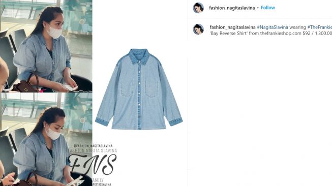 Nagita Slavina kenakan kemeja denim murah yang modelnya buat salfok warganet (Instagram/fashion_nagitaslavina)