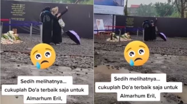 Ibu-ibu sibuk selfie di makam Eril (Insatagram.mintulgemintul)