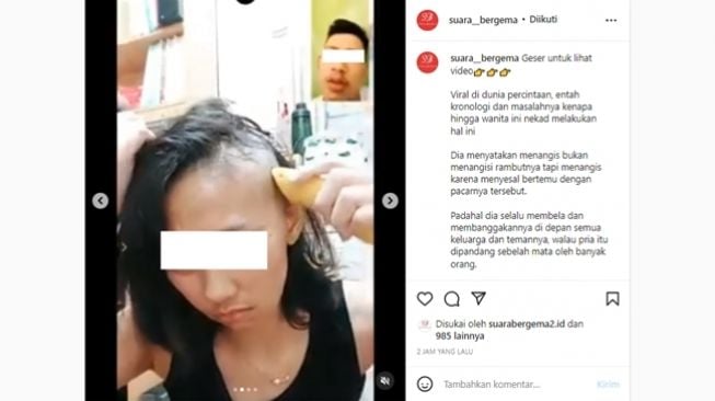 Cewek nekat menggunduli rambut dan pamer di media sosial karena kecewa dengan pacar. (Instagram/@suara_bergema)