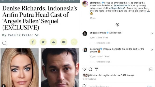 Arifin Putra akan membintangi film Hollywood Angels Fallen: Angels Fallen: Warriors of Peace bareng Denise Richards. [Instagram]