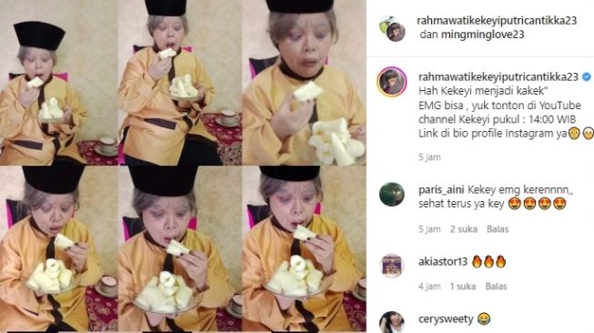 Kekeyi melakukan make up ekstrem dan tampak seperti kakek-kakek. [Instagram]