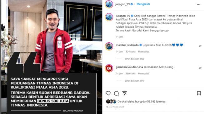 Juragan 99 Beri Bonus Timnas Indonesia Lolos Piala Asia, Netizen: Cocok Jadi Ketum PSSI