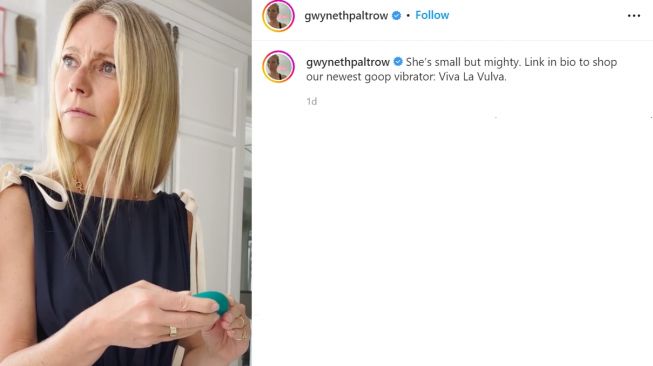 Gwyneth Paltrow promosikan produk sex toy miliknya yang harganya sampai Rp1,4 juta (Instagram/gwynethpaltrow)