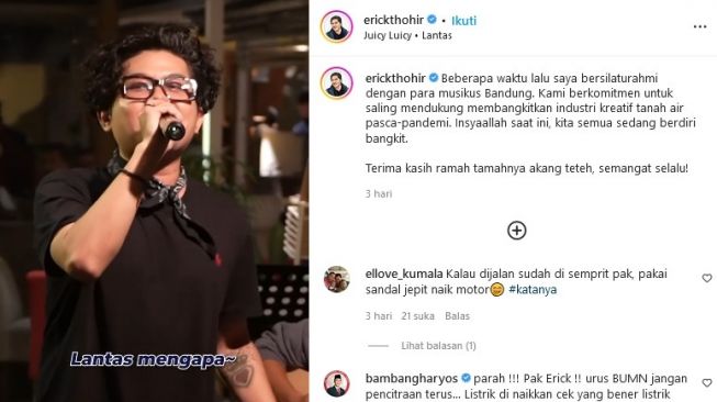 Juicy Luicy tampil di acara silaturahmi musikus Bandung dengan Menteri BUMN Erick Thohir. [Instagram]