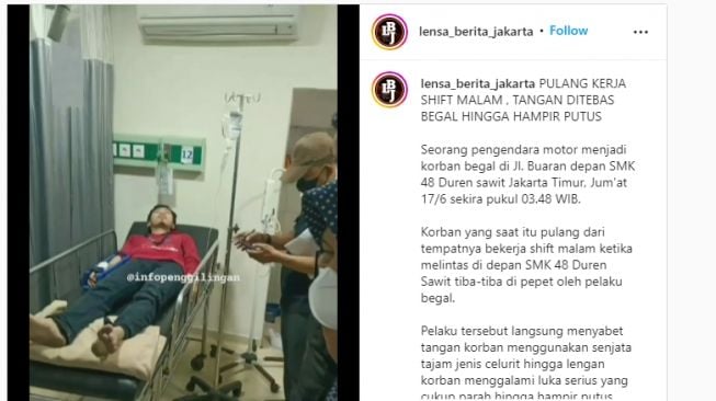 Diserang Begal di Jaktim, Pria Ini Dibacok dengan Golok dan Kehilangan Motor