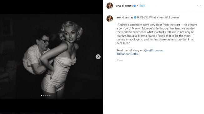 Ana de Armas saat memerankan Marilyn Monroe (instagram/ana_d_armas)