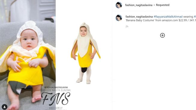 Baby Rayyanza 'Cipung' kenakan kostum yang menggemaskan, dengan model seperti pisang (Instagram/fashion_nagitaslavina)