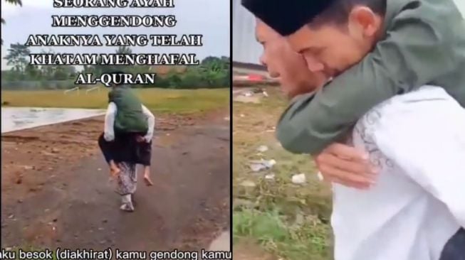 Sambil Menangis, Seorang Ayah Gendong Putranya yang Baru Selesaikan Hafalan Al Quran: Nak Nanti Kamu Bawa Bapak ke Surga