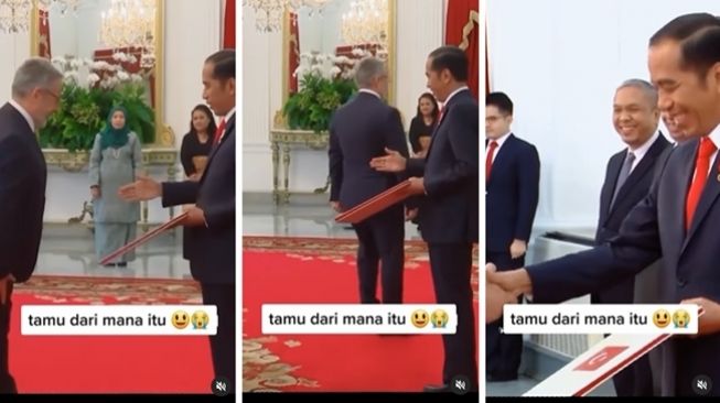 Momen jenaka tamu negara tak membalas jabatan tangan Presiden Joko Widodo. (Instagram/@funtheutic)