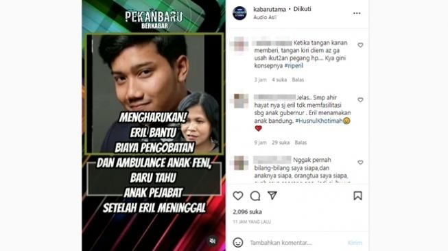 Ibu-ibu mengaku pernah mendapat bantuan biaya pengobatan dan ambulans untuk anaknya dari Emmeril Kahn Mumtadz alias Eril. (Instagram/@kabarutama)