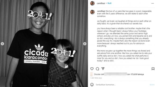 Pesan haru Camillia Laetitia Azzahra (Zara) untuk kakaknya, Emmeril Kahn Mumtadz (Eril), yang membuat publik terenyuh. (Instagram/@camiliazr)