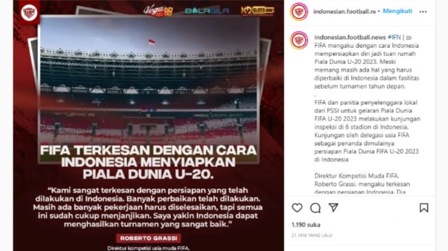 Terkesan Dengan Cara Indonesia Mempersiapkan Piala Dunia U-20, Begini Kata FIFA