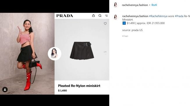 Penampilan Rachel Vennya mengenakan rok mini (instagram/rachelvennya.fashion) 