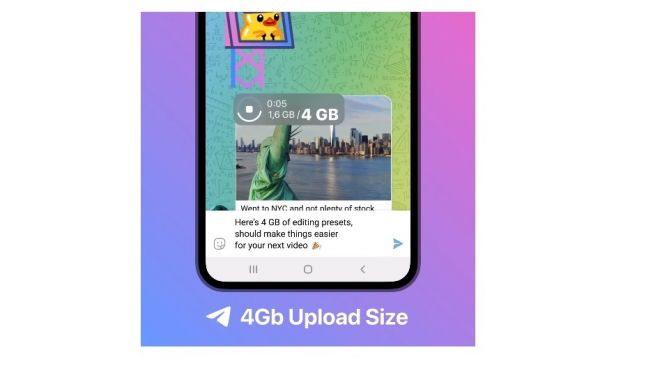 Fitur Telegram Premium, upload hingga 4GB. [Telegram]