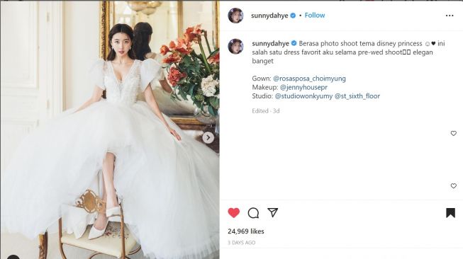 Foto: Sunny Dahye Pamer Potret Pre-Wedding, Gaunya Bak Princess Disney (instagram/sunnydahye)