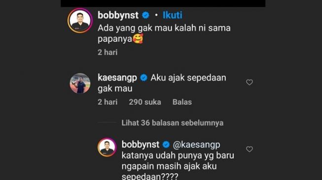Komentar Bobby Nasution dan Kaesang Pangarep. [Isntagram @bobbynst]