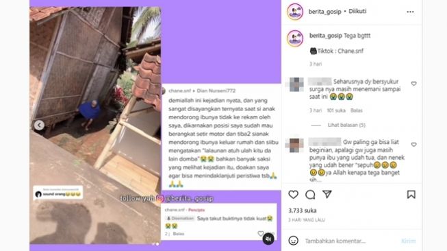 Viral video nenek diduga dianiaya dan diusir anak dari rumah. (Instagram/@berita_gosip)