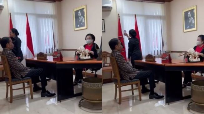 Jokowi duduk dihadapan Megawati jadi sorotan. (Tangkapan Layar Video)