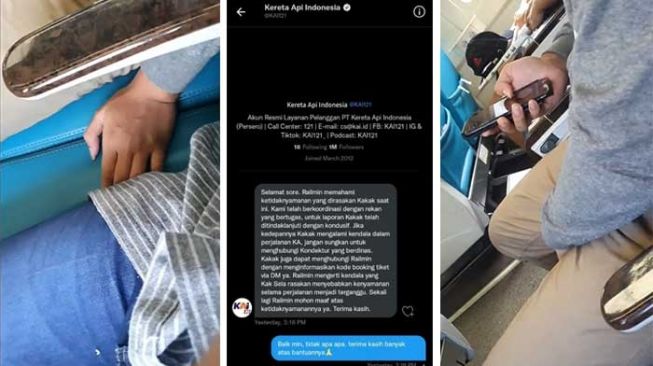 Kolase tangkapan layar video wanita mengaku mendapat pelecehan seksual di kereta api. [Twitter]