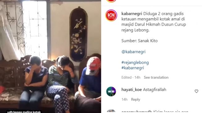 Warga sedang mengintrogasi terduga maling kotak amal di masjid (Instagram/ @kabarnegri).