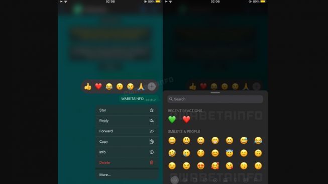 Emoji reaksi WhatsApp. [WABetaInfo]