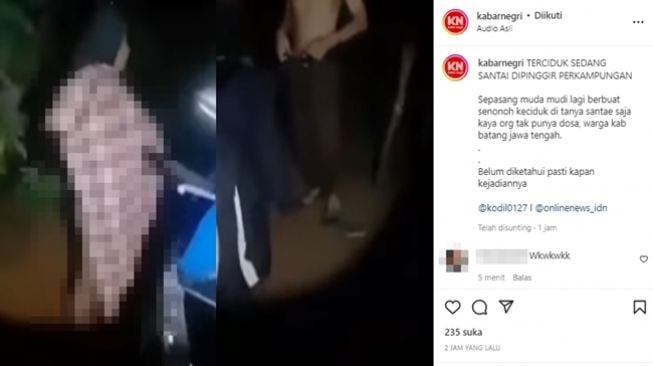 Sejoli terciduk berduaan malam-malam di pinggir perkampungan dan diduga sedang berbuat tidak senonoh. (Instagram/@kabarnegri)