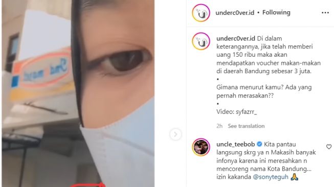 Pria diduga minta uang sumbangan dengan cara maksa di wilayah Bandung, Jawa Barat (Instagram/ @undercOver.id).