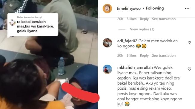 Pria pergoki pacar dengan cowok lain di tempat umum (Instagram/ @timelinejowo).