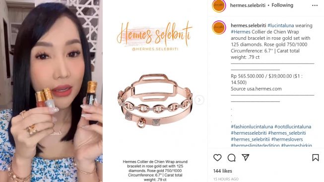 Lucinta Luna promosikan sebuah parfum di Instagram, pakai gelang seharga Rp500 juta (Instagram/hermes.selebriti)