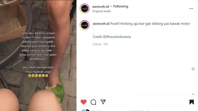 Foto: Kenalan di Tinder, Seorang Cewek Dibikin Ifeel karena Cowoknya Kenakan Sandal Ikan (instagram/awreceh.id)