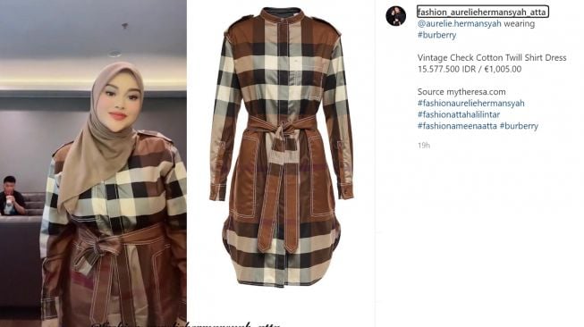 Aurel Hermansyah kenakan sebuah kemeja panjang keluaran Burberry, harganya setara motor (Instagram/fashion_aurelihermansyah_atta)