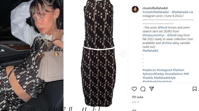 Bella Hadid hadiri acara cocktail party milik Fendi, dengan tampilan sopan sembari memamerkan thong (Instagram/closetofbellahadid)