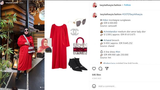 Foto: Intip Detail OOTD Tasyi Athasyia yang Merah Berani, Harganya Bikin Nangis Warganet (instagram/tasyiiathasyia.fashion)