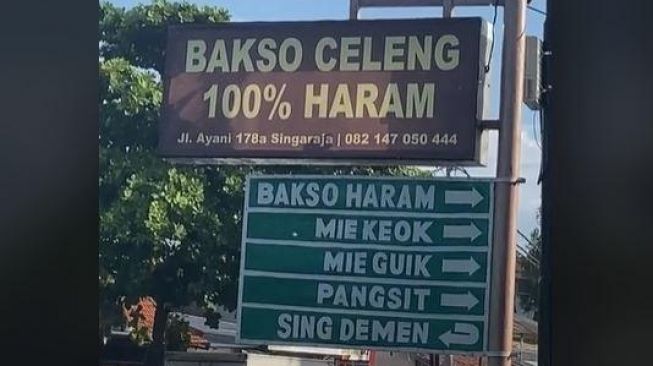 Warung Bakso di Bali Terang-terangan Pasang Plang 'Bakso Celeng, 100 Persen Haram', Netizen: Bagus Jujur