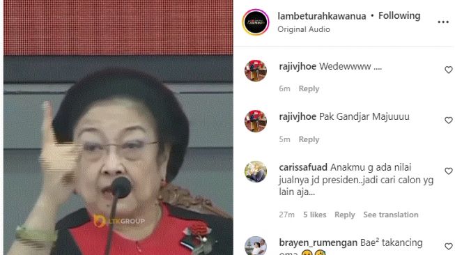 Ketua Umum PDIP Megawati beri peringatan pada kader partainya yang main manuver (Instagram/ @lambeturahkawanua).