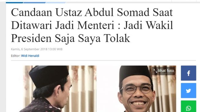 Ustaz Abdul Somad dikabarkan endors behel gigi. [Dok.Istimewa]
