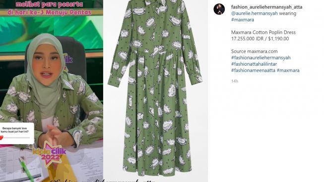 Aurel Hermansyah mengenakan sebuah dress hijau yang terlihat biasa namun harganya membuat sesak nafas (Instagram/aureliehermansyah_atta)