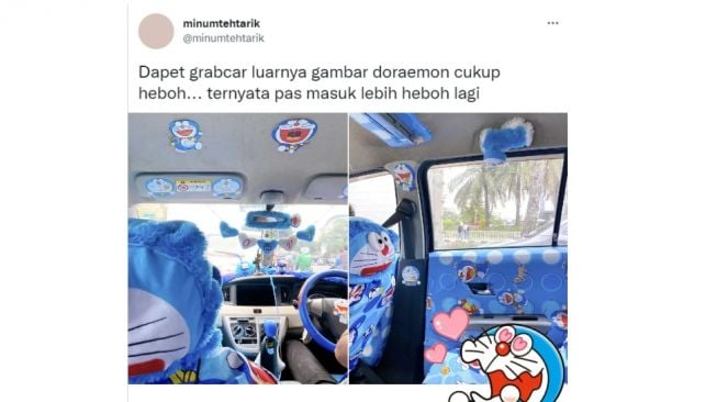 Kabin taksi online berisi nuansa Doraemon bikin publik syok (Instagram)