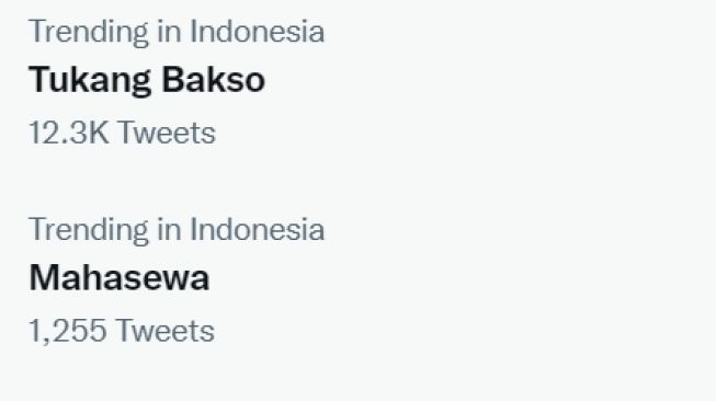 Tangkapan layar trending topic di Twitter