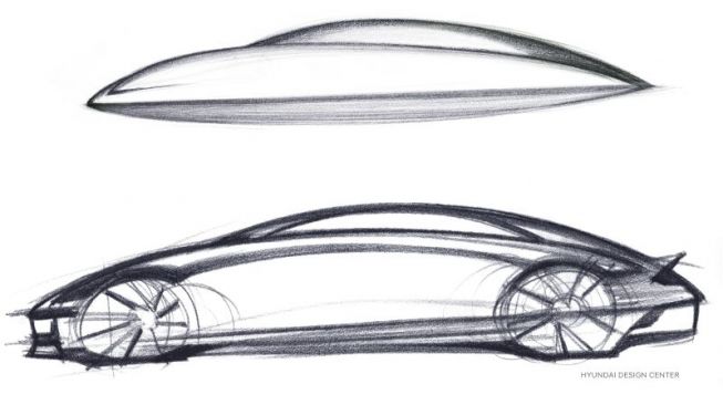 Sketsa Hyundai IONIQ 6 meminjam ide desain dari mobil konsep Hyundai Prophecy EV [Hyundai Global via ANTARA].