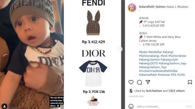 Baby L kenakan outfit dari brand Fendi dan Gucci, warganet salah fokus dengan kupluknya (Instagram/leslaralfatih_fashion)