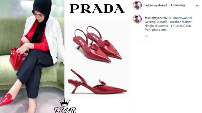 Syahrini mengenakan heels dengan model bengkok dari brand Prada, dapat pujian dari warganet (Instagram/fashionsyahrini2)