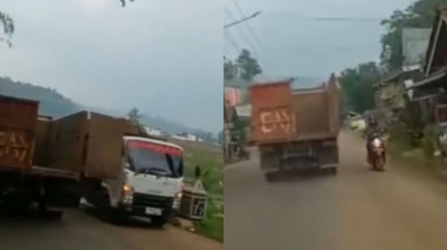 Bahaya! Pintu Bak Belakang Truk Terbuka Diduga Gegara Sopir Lalai, Sempat Sabet Kendaraan Lain